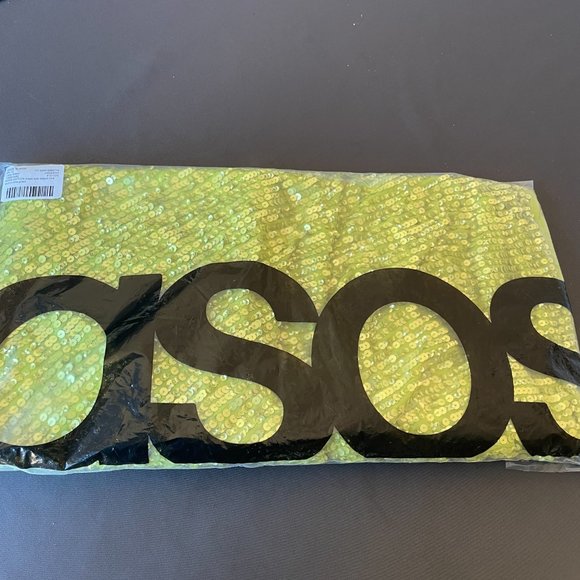 ASOS EDITION drape side sequin midi skirt in lime green - Picture 2 of 3
